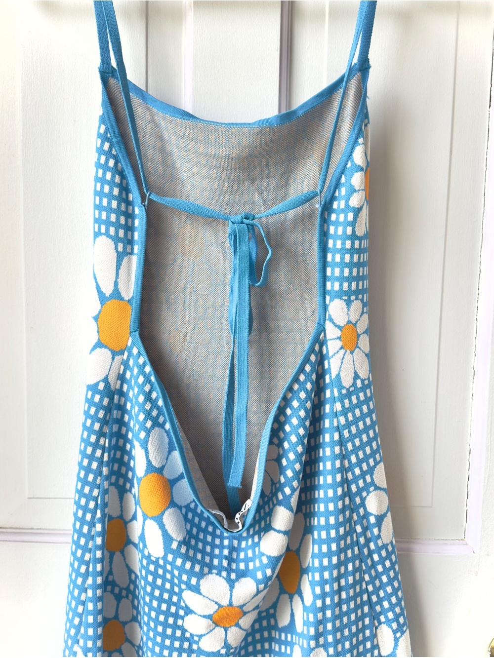 Zara Blue Gingham Daisy Knit Mini Dress Size Large - Picture 9 of 12
